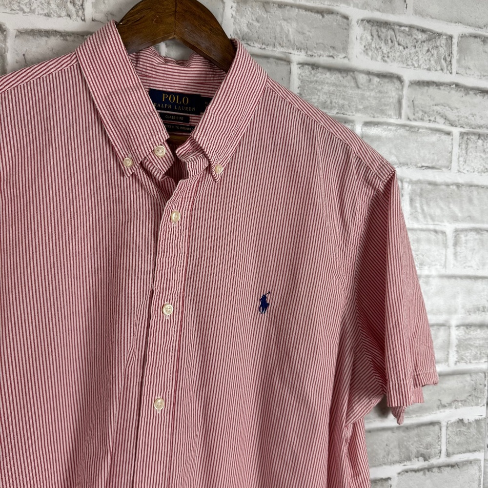 Polo Ralph Lauren Classic Fit Guaranteed Wrinkle Red Striped Button Up Shirt XL